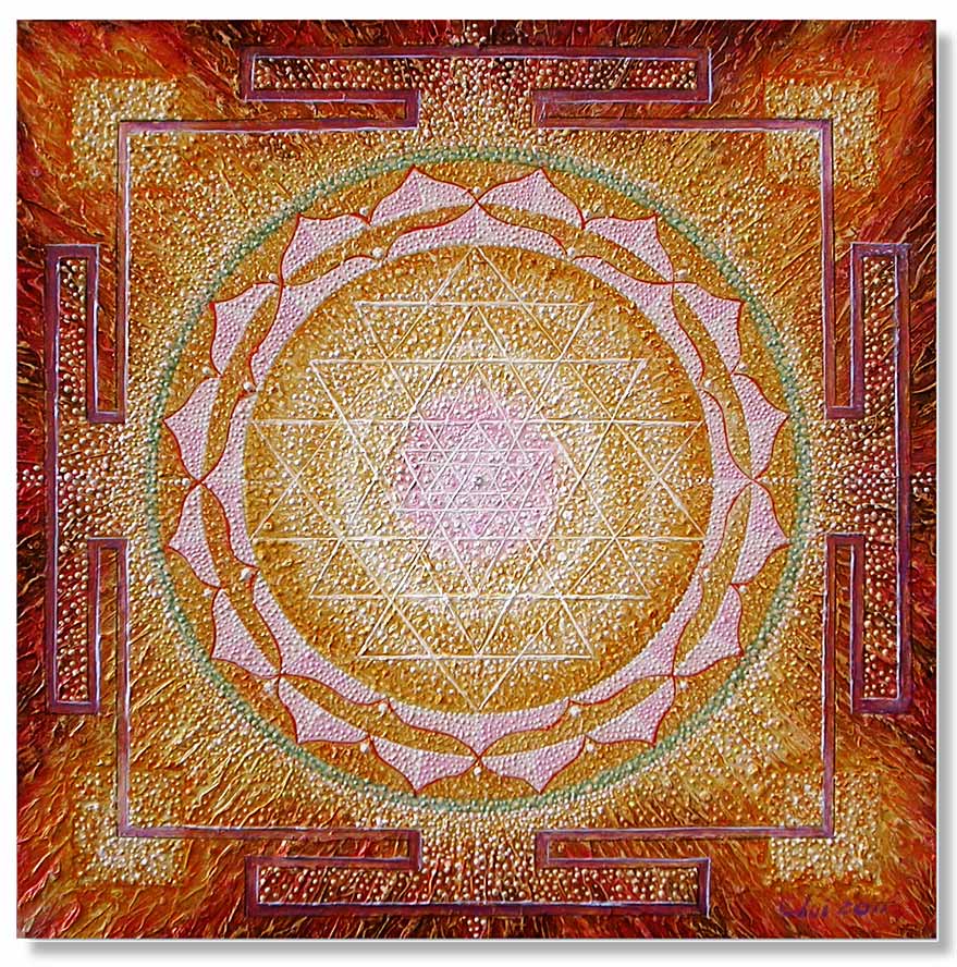 Yantra Mandala, 點圖油畫 Pointillism Oil Painting 12x12 inches